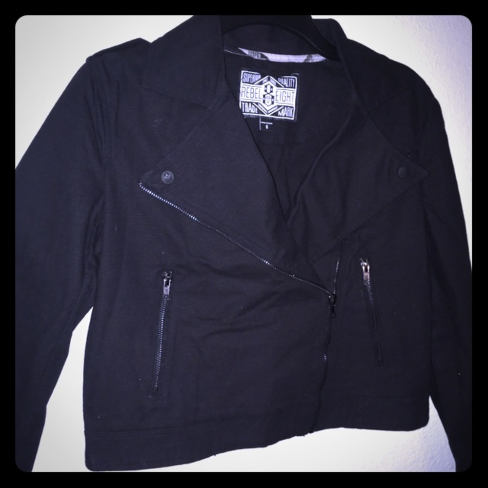 Rebel 8 cropped denim Moto jacket